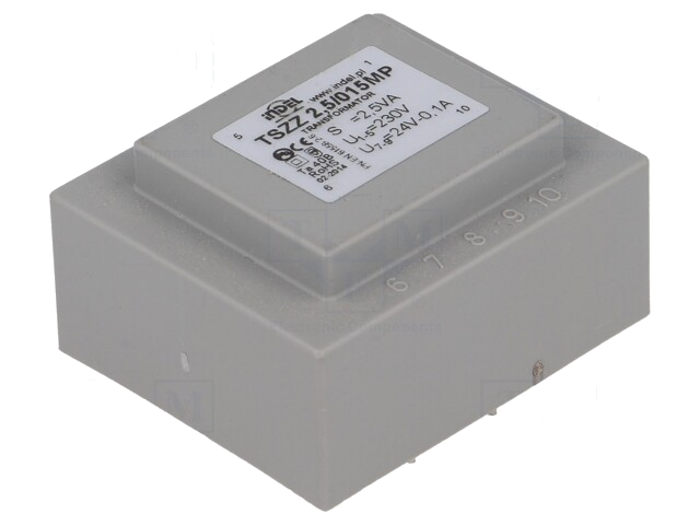 Transformator: ingegoten; 2,5VA; 230VAC; 24V; 100mA; PCB; IP00 Transformator: ingegoten; 2,5VA; 230VAC; 24V; 100mA; PCB; IP00